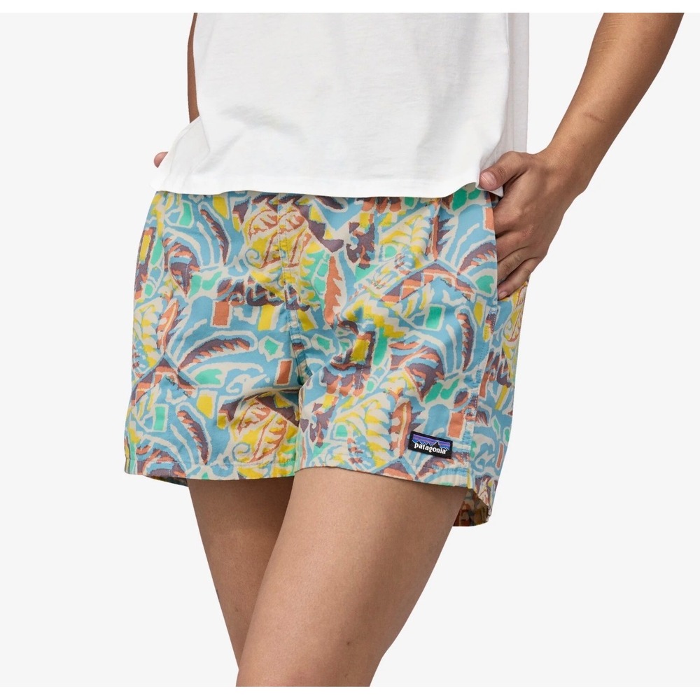 Patagonia Womens Baggies Shorts Abstract Geometric Print Blue Yellow Large